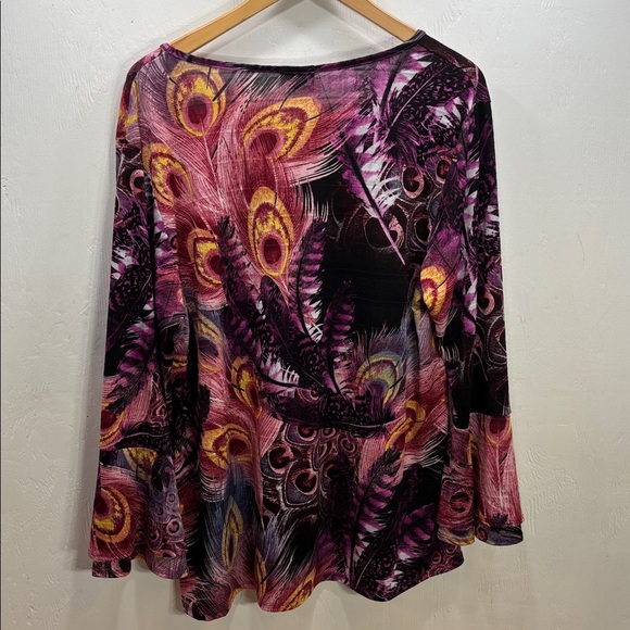 Jostar USA Boho Unique Peacock Stretchy Long Bell Sleeve Colorful Tunic Size XL - Picture 6 of 6